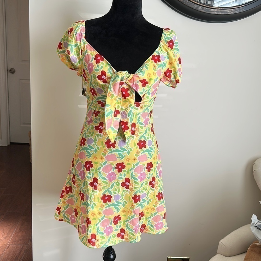Cider Floral Knot Front Mini Dress - Picture 8 of 11